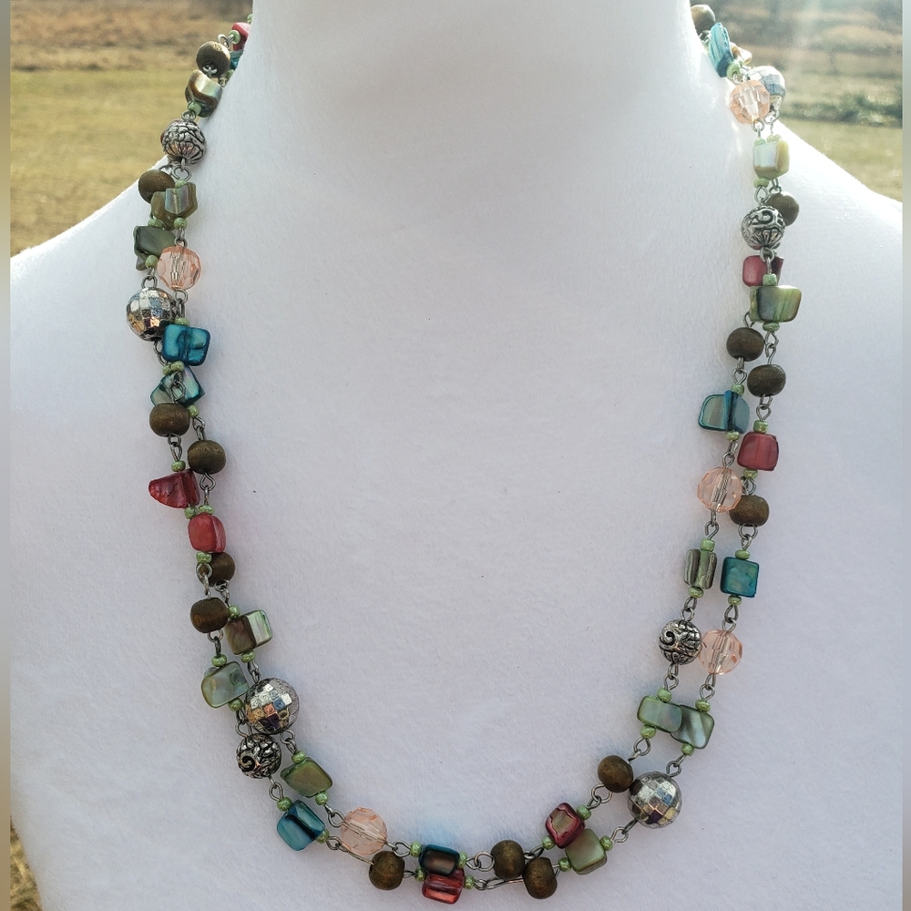 9. Beaded and Stone Chip Necklace - Can Be Styled As Long or Double Layered